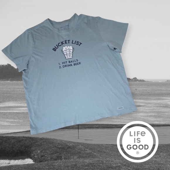 Life is Good Men's Golf Bucket List T-shirt‎ Dusty Blue XXL - Picture 1 of 8